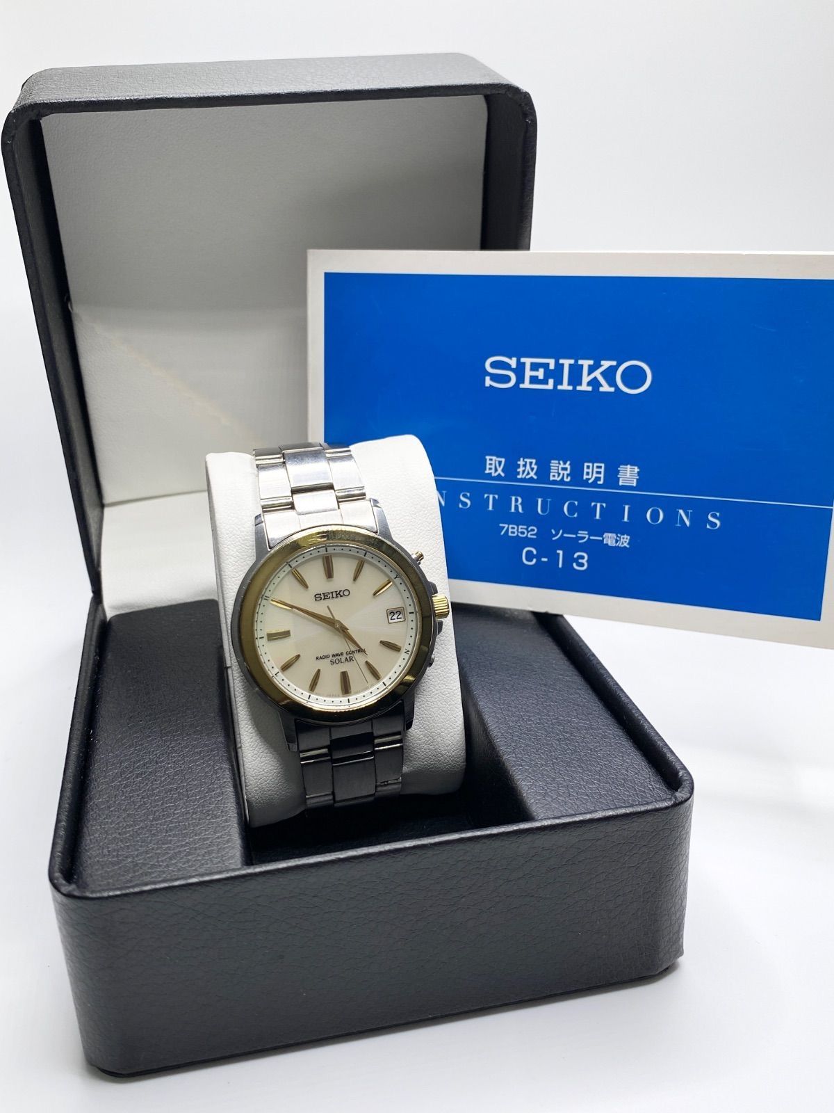 SEIKO セイコー 電波ソーラー腕時計 メンズ シルバー×ゴールド コンビ 