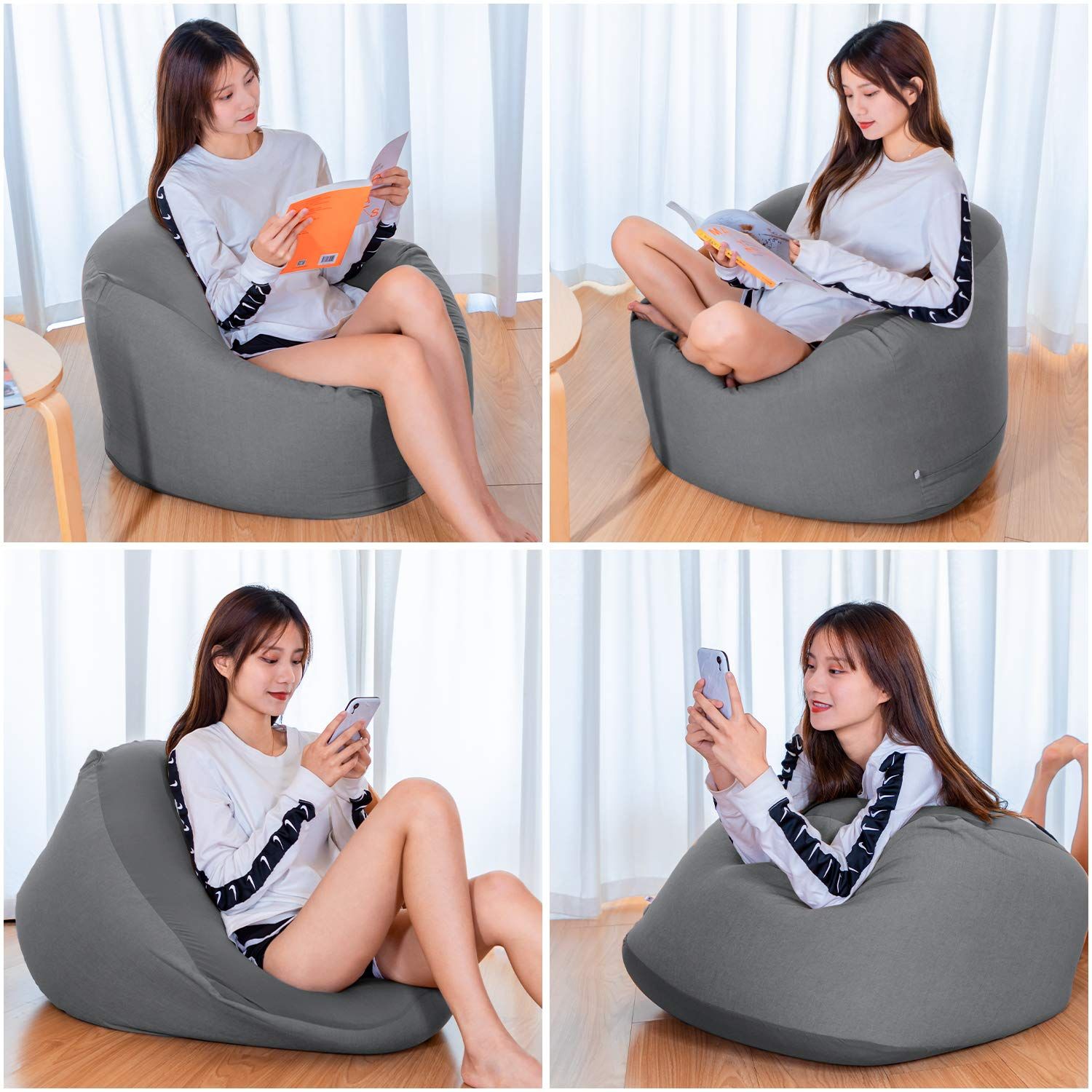 Homwarm ビーズクッション 怠惰なソファ 特大 60×60×35cm 疲労解消 健康 安全 無味 カバー取り外し 洗濯 座り オールシーズン適用 0.3mm-0.5mm 小ビーズ 豆袋座布団 グレー M MARWIL-DEMENAGEMENTS_CH