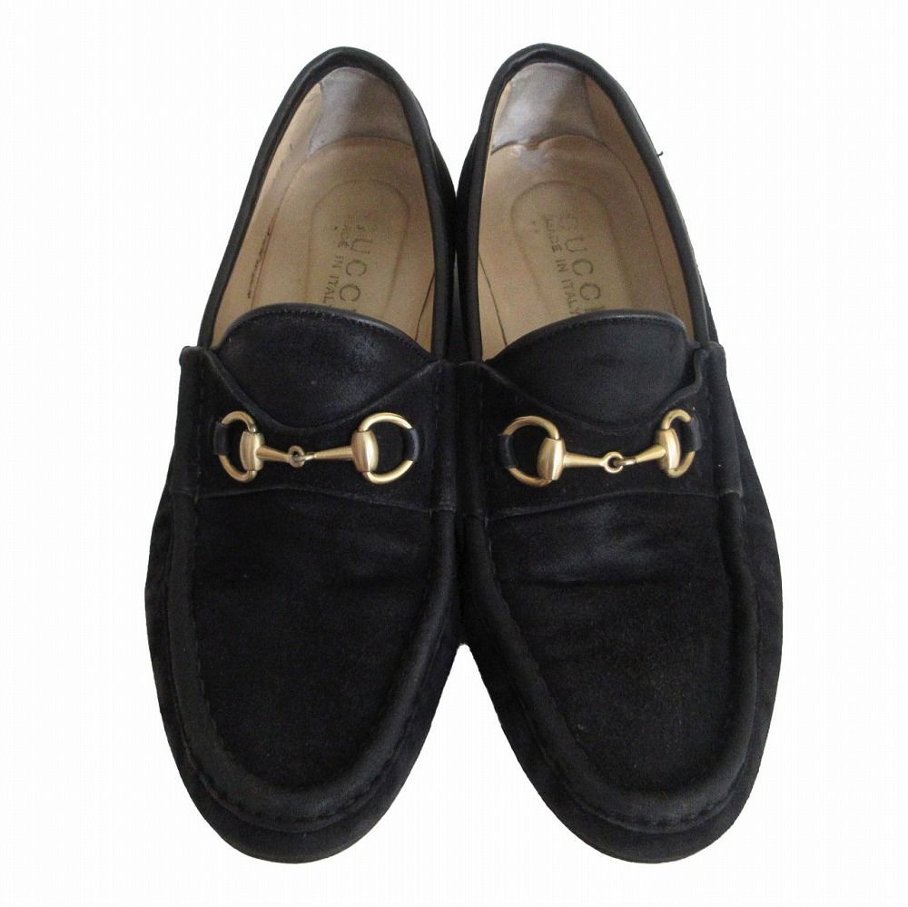 美品■GUCCI グッチ【24.5】ホースビット スエード ローファー 黒 グッチ ホースビット 1953〕メンズ ローファーブラック スエード