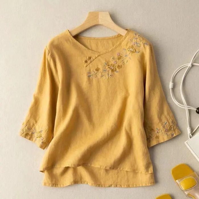 カットソー 綿麻 Ｔシャツ 半袖 レディース キレイめ 夏 花柄 カットソー 綿麻 Tシャツ 半袖 レディース キレイめ 夏 花柄 刺