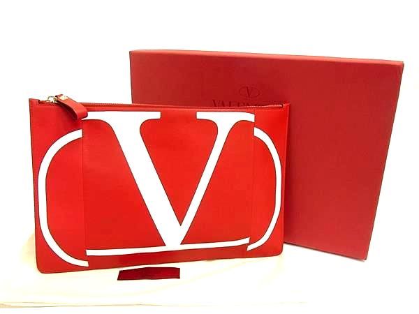 VALENTINO GARAVANI ヴァレンティノ ガラヴァーニ ロックスタッズ レザー クラッチバッグ セカンドバッグ レッド系 FM7320