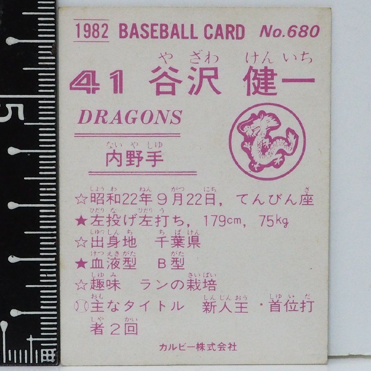 82年 カルビー プロ野球カード No.680【谷沢 健一 内野手 中日