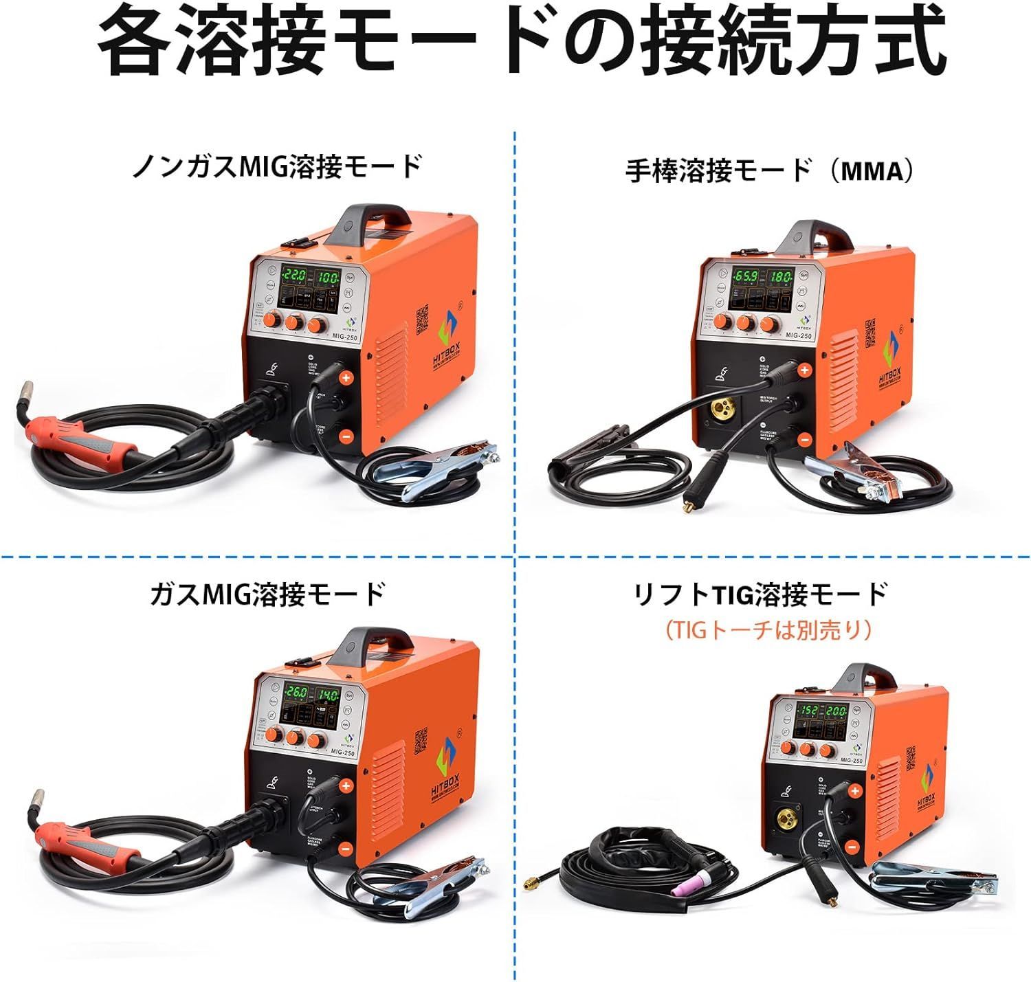 半自動 溶接機 アルミ溶接 100V 200V 兼用 ガス ノンガス ミクスガス Lift TIG アーク溶接 5IN1 定格使用率60％ 液晶表示  200A 仕事用 家庭用 MIG 溶接機 MIG-250 - メルカリ