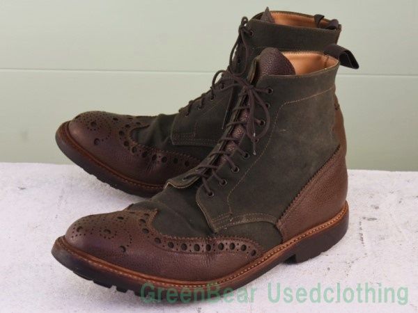 P673 イギリス製 Christopher Raeburn メンズブーツ キャンバス生地 茶×カーキ 28cmくらい P673 イギリス製 Christopher Raeburn メンズブーツ キャンバス生地 茶
