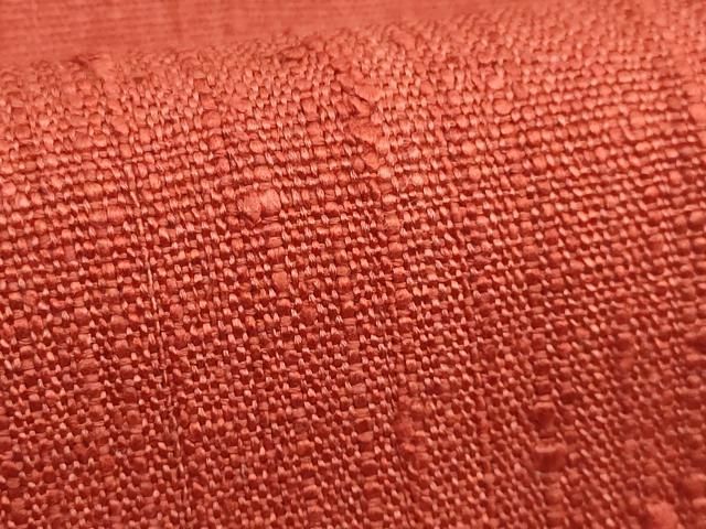 平和屋本店□極上 浦野理一 経節紬 九寸名古屋帯 照柿色地 逸品