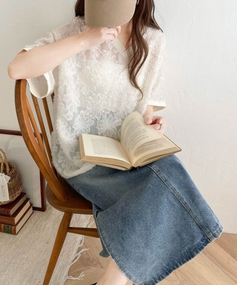 ☆（予約販売の商品）tops409 シャツ ブラウス シアーフラワー