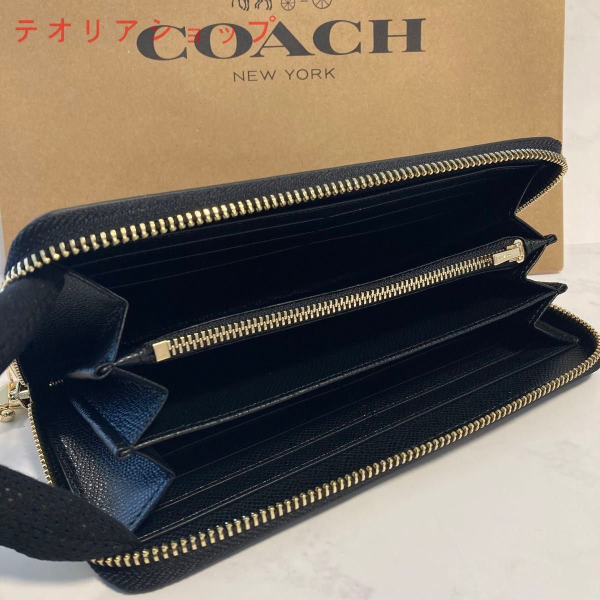 新品未使用 COACH 長財布 コーチ 長財布 レディース メンズ シンプル ブラック ゴールド 黒 - メルカリ