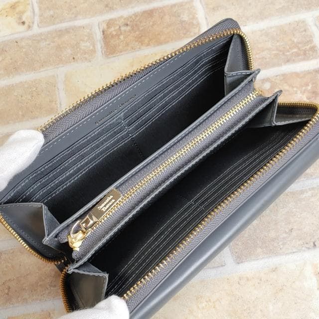 サマンサタバサ ☆ シャンドリエ レザー ラウンドジップ 長財布 グレー 
