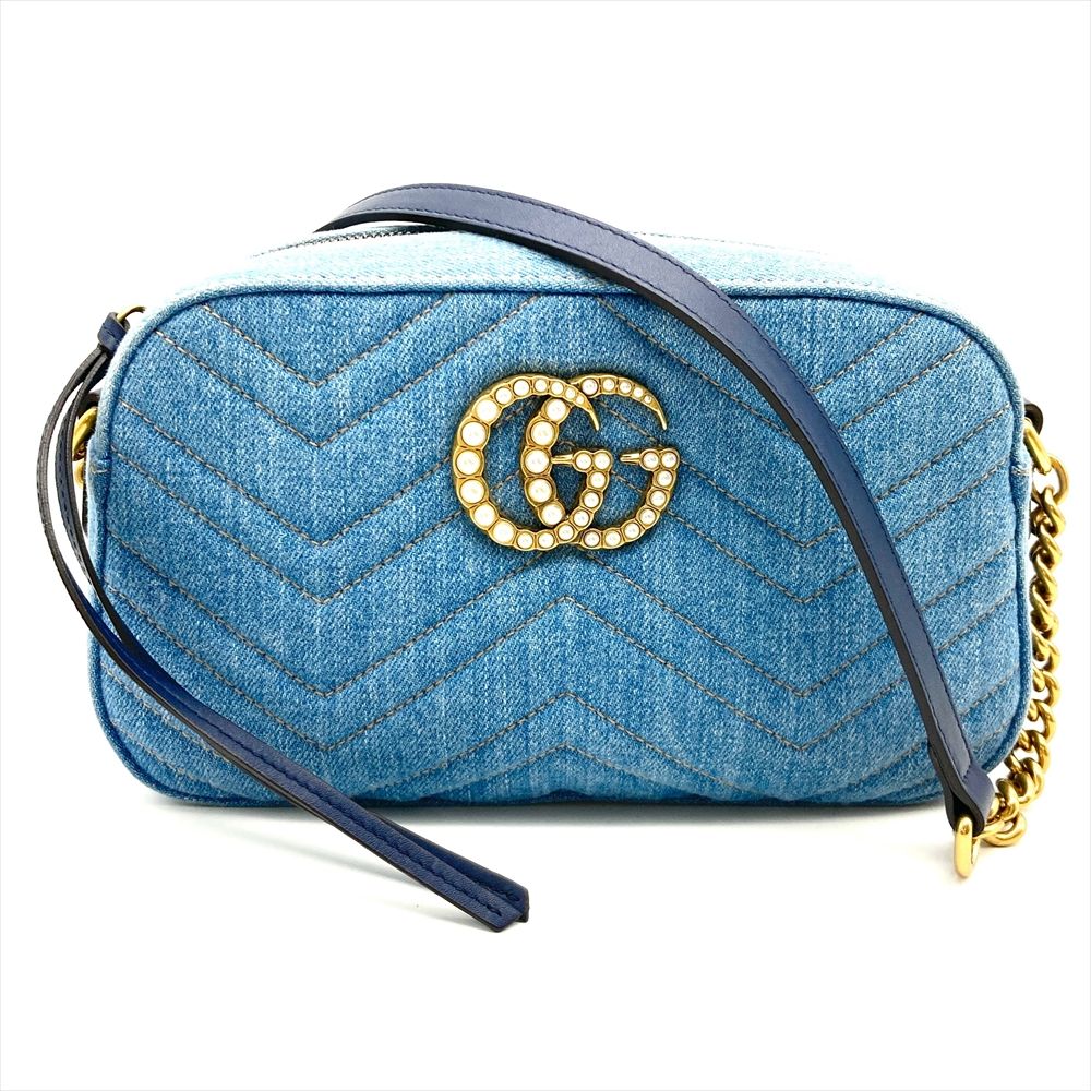 Gucci デニム キルティング バッグ パール付き GGロゴ グッチ GUCCI GGマーモント キルティング ショルダーバッグ