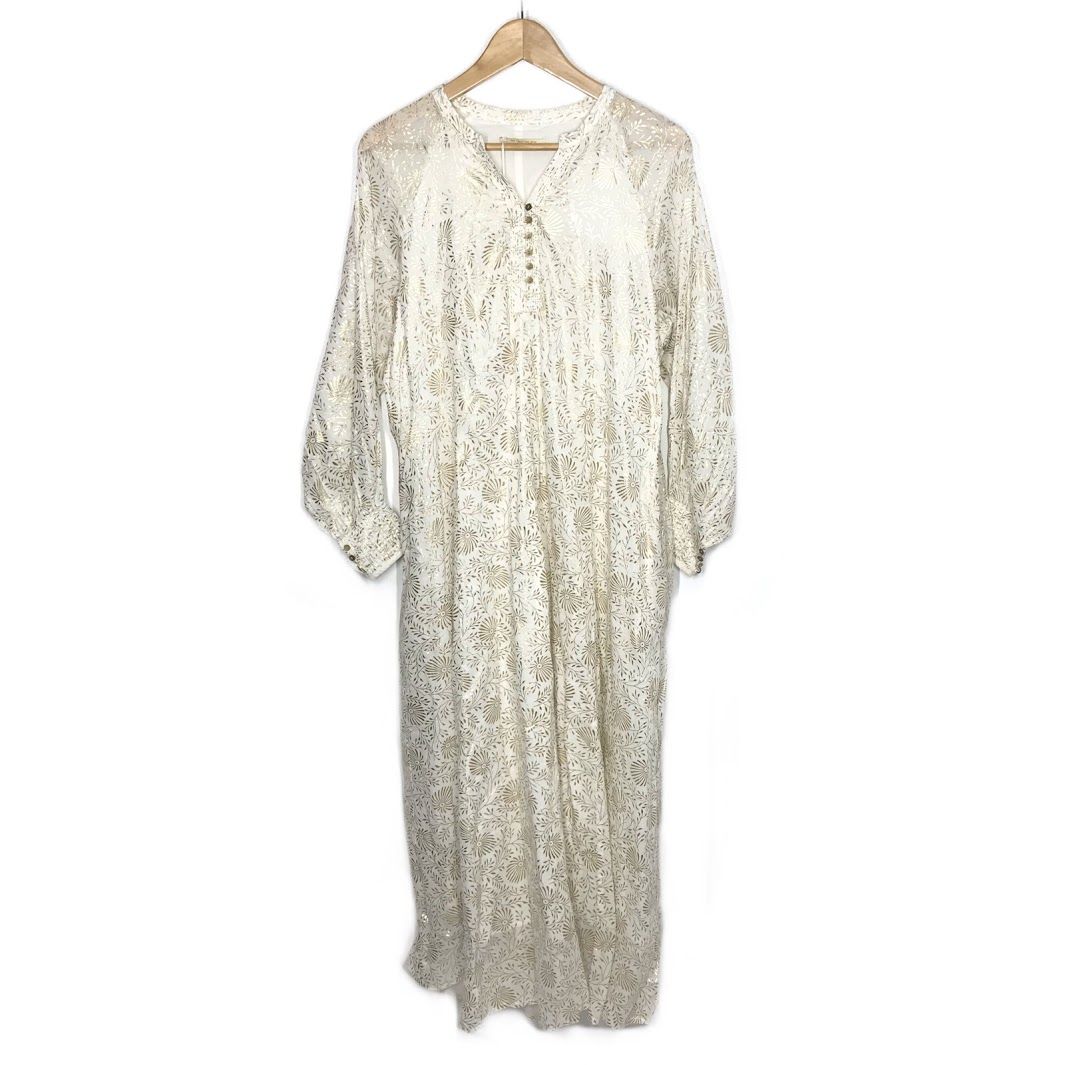 倉吉店 ne Quittez pas｜ヌキテパ Cotton Voile Foil Flower Print Keyneck Dress シャツワンピース 010431GL3NH ホワイト サイズ M 113