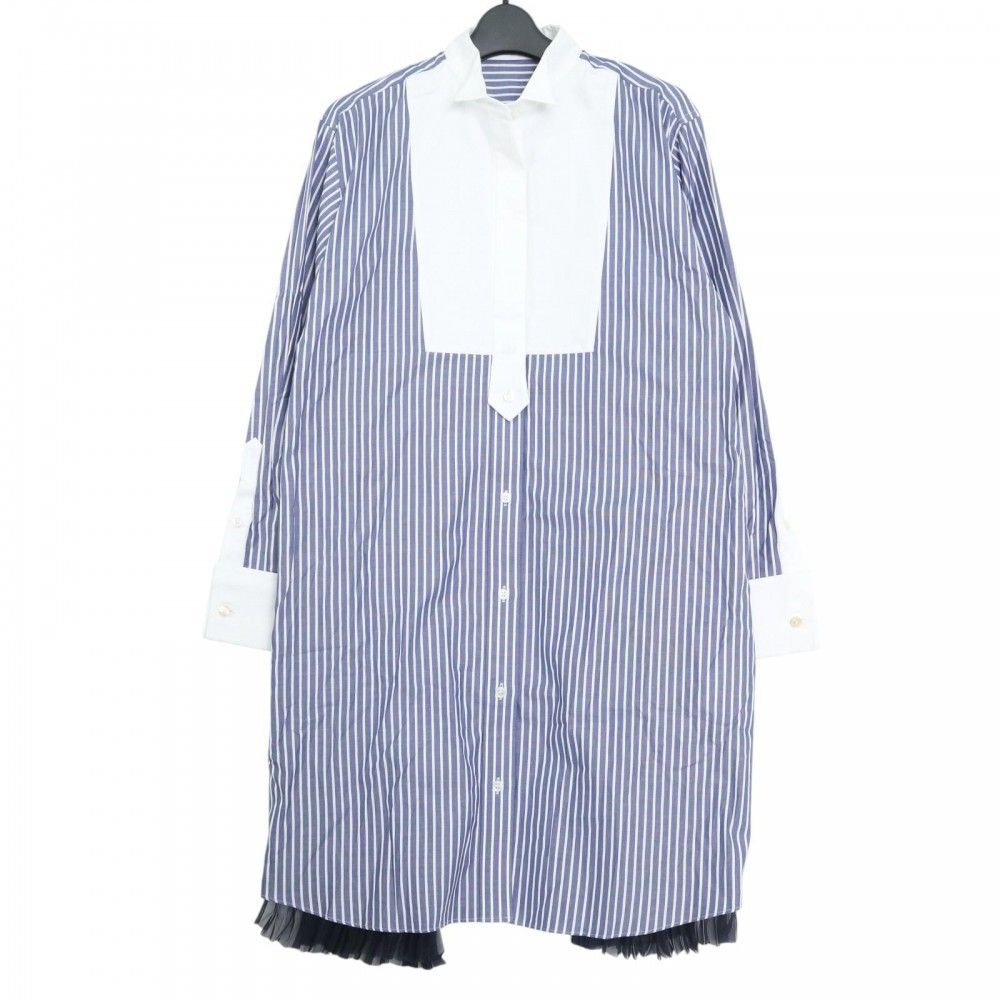 sacai サカイ★定番シャツプリーツワンピース★ストライプ大人気 sacai サカイ☆人気定番シャツドッキングワンピース☆ストライプ