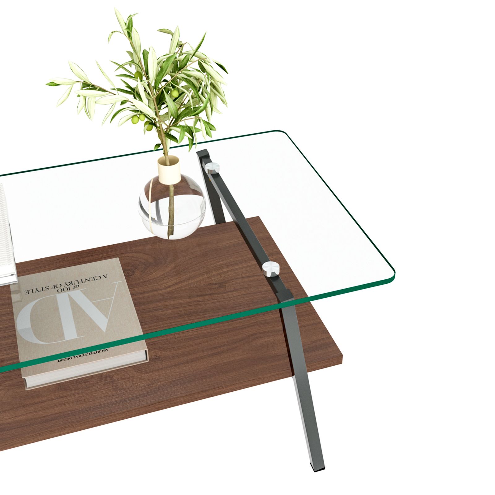 モダン長方形コーヒーテーブル 強化ガラス天板 リビング用クリアガラス