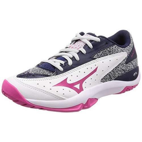 ミズノ(MIZUNO) テニスシューズ ウエーブフラッシュ OC ホワイト×ピンク×ネイビー 22.5 cm 2E