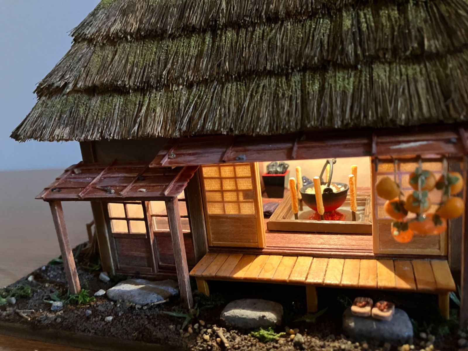 公式販売古民家 オブジェ 藁葺き屋根 田舎小屋 農民美術 手作り 48.5cm 木工、竹工芸
