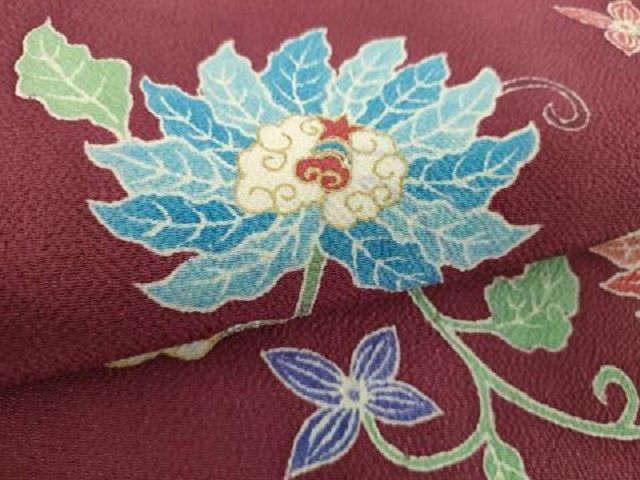 平和屋着物○九寸名古屋帯 更紗花文 鬼しぼ縮緬 金彩 正絹 逸品
