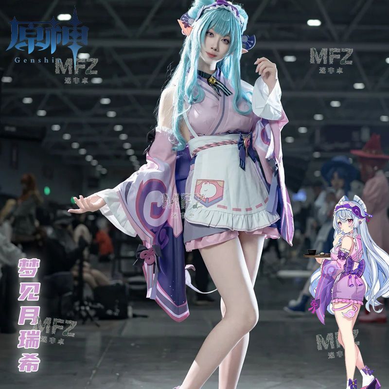 原神 夢見月瑞希 ゆめみづきみずき コスプレ衣装 フルセット キュート ピンク×パープル 和風アレンジ リボン付き 高品質素材 撮影会 イベント用 推し活 ハロウィン衣装 コスチューム