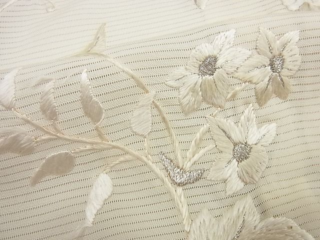 平和屋1□極上 夏物 訪問着 絽 総刺繍 手刺繍 花唐草文 蜂蜜色地 暈し