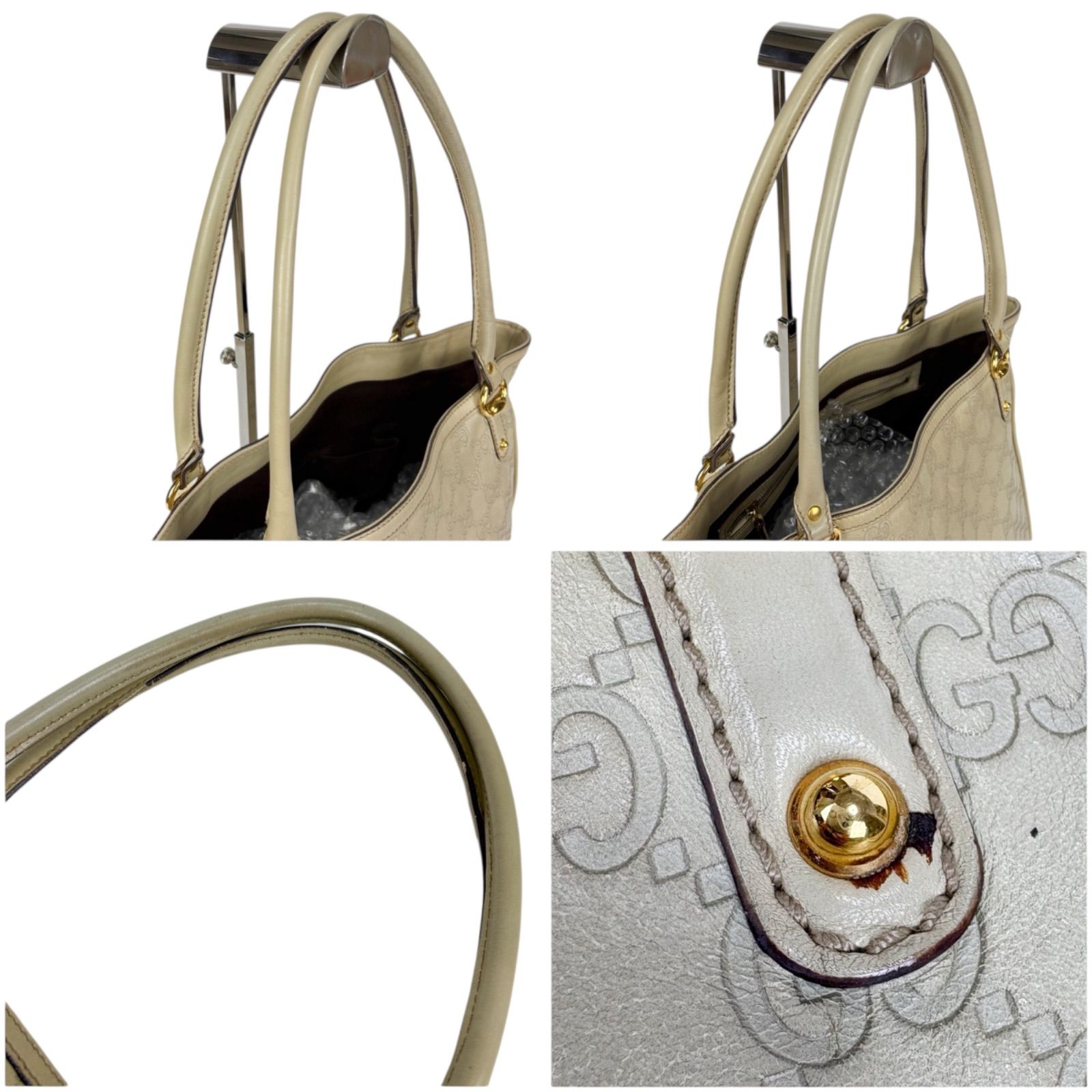 グッチ GUCCI シマレザー トートバッグ ショルダーバッグ アイボリー