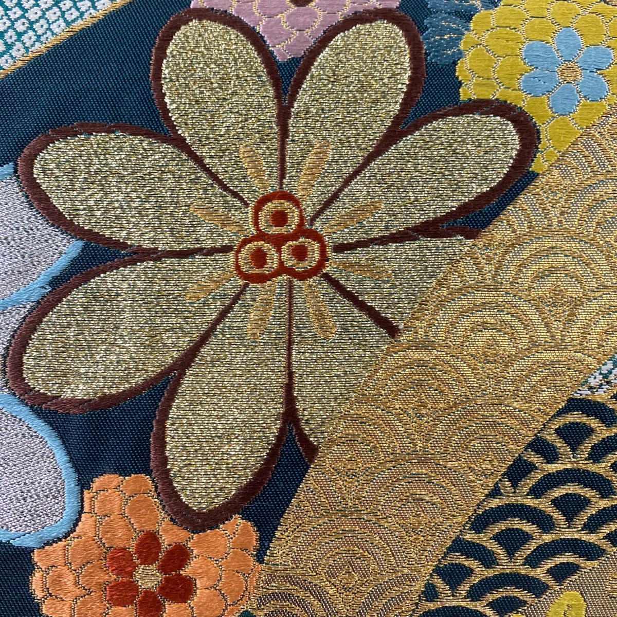 袋帯 美品 秀品 松竹梅 青海波 金糸 箔 緑 六通 正絹 【中古