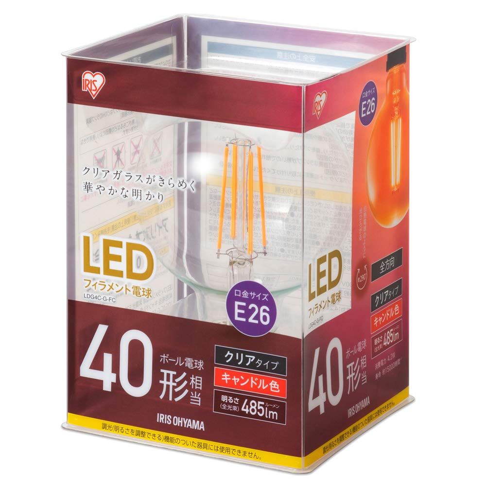 アイリスオーヤマ LEDフィラメント電球 ボール球タイプ40形相当 キャンドル色 非調光 LDG4C-G-FC [1)40W] [2)ボール球タイプ]
