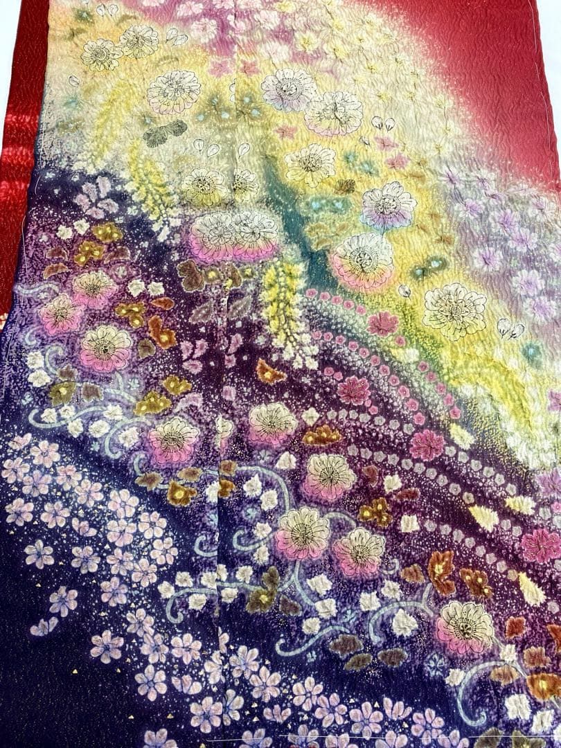 作家振袖 仮絵羽 吉乃一廉 金通し 辻ヶ花 絞り 正絹 未仕立て品 八掛 