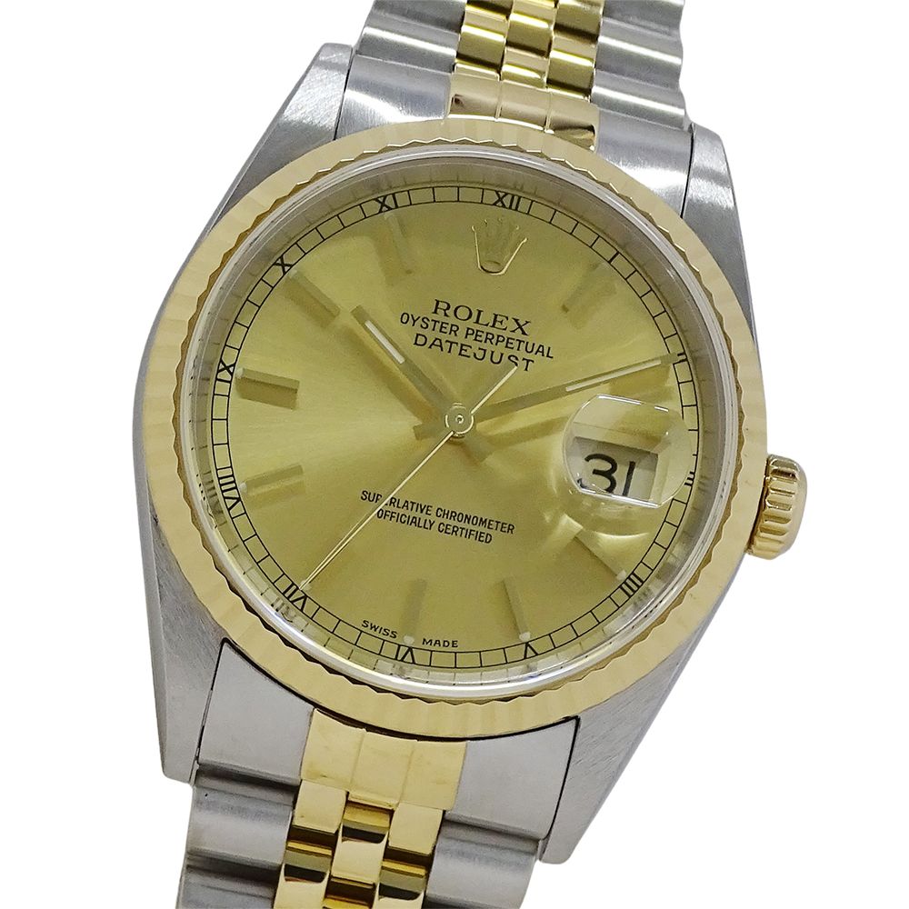 中古 ロレックス ROLEX デイトジャスト 16233 X番(1992年頃製造) シャンパン メンズ 腕時計 ロレックス ROLEX デイトジャスト タペストリー 16233 ゴールド K18⁄SS