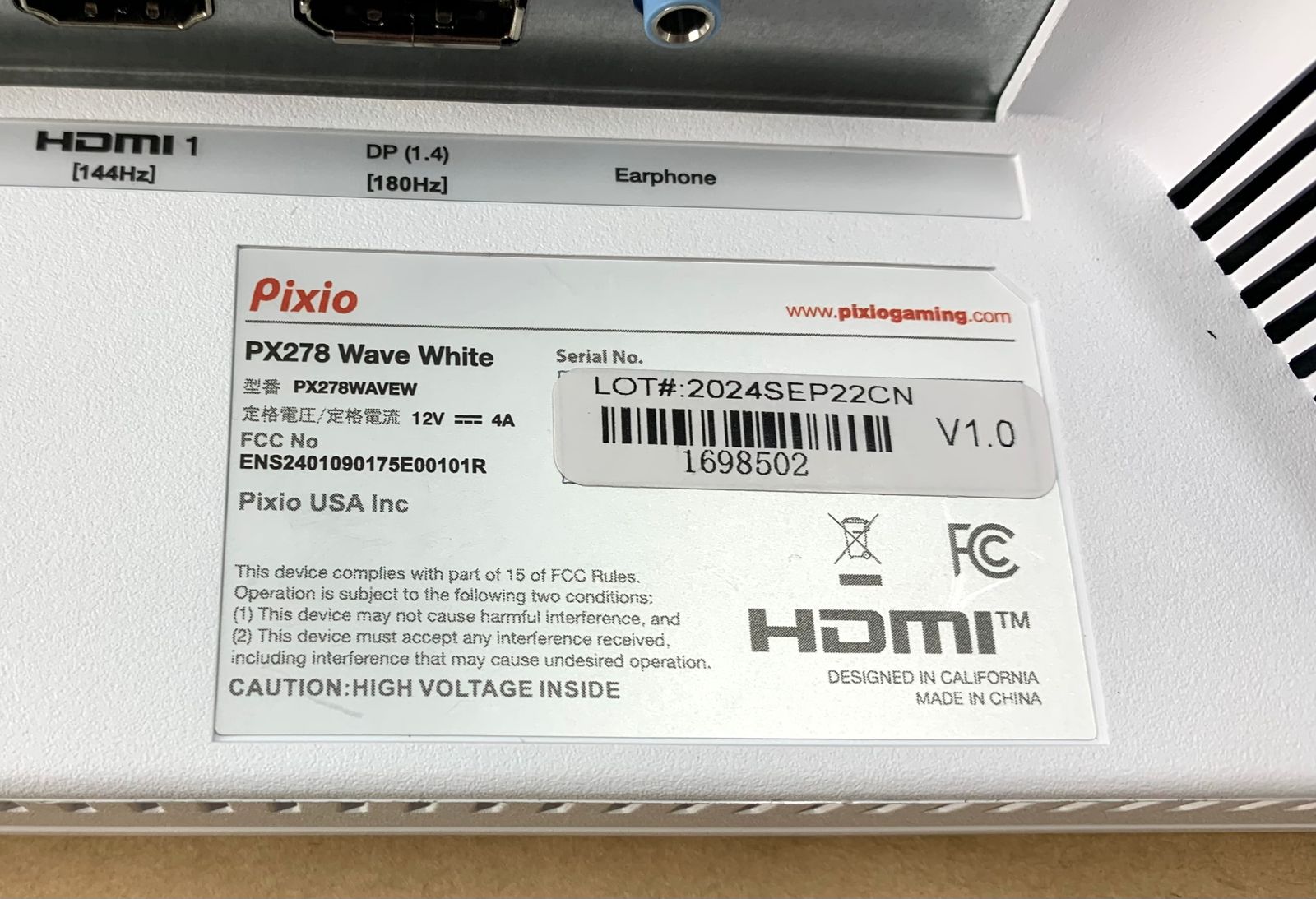 ジャンク品】PIXIO PX278WAVEW-O ゲーミングモニター 27型 /WQHD PX278