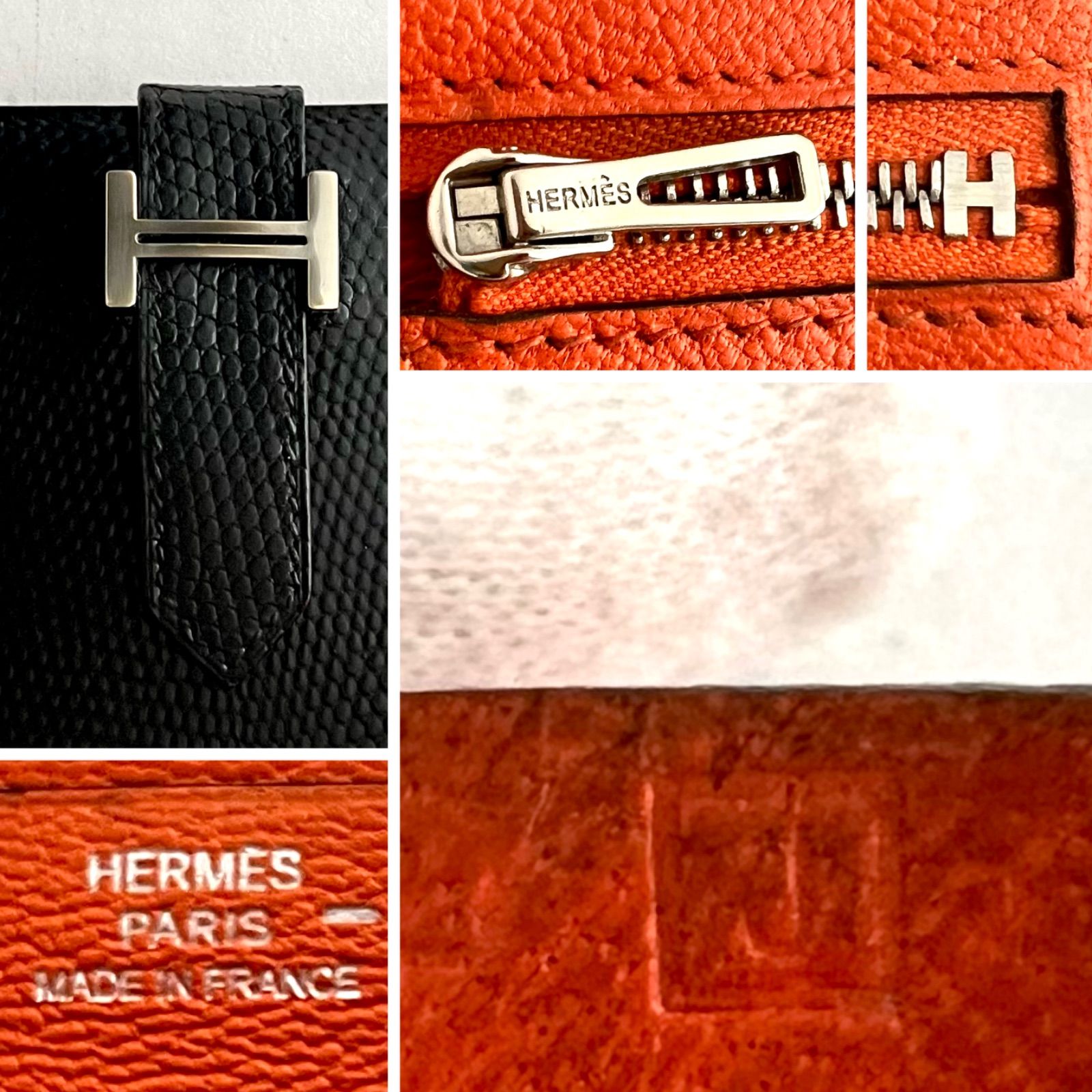 HERMES エルメス ベアン リザード 黒×オレンジ バイカラー