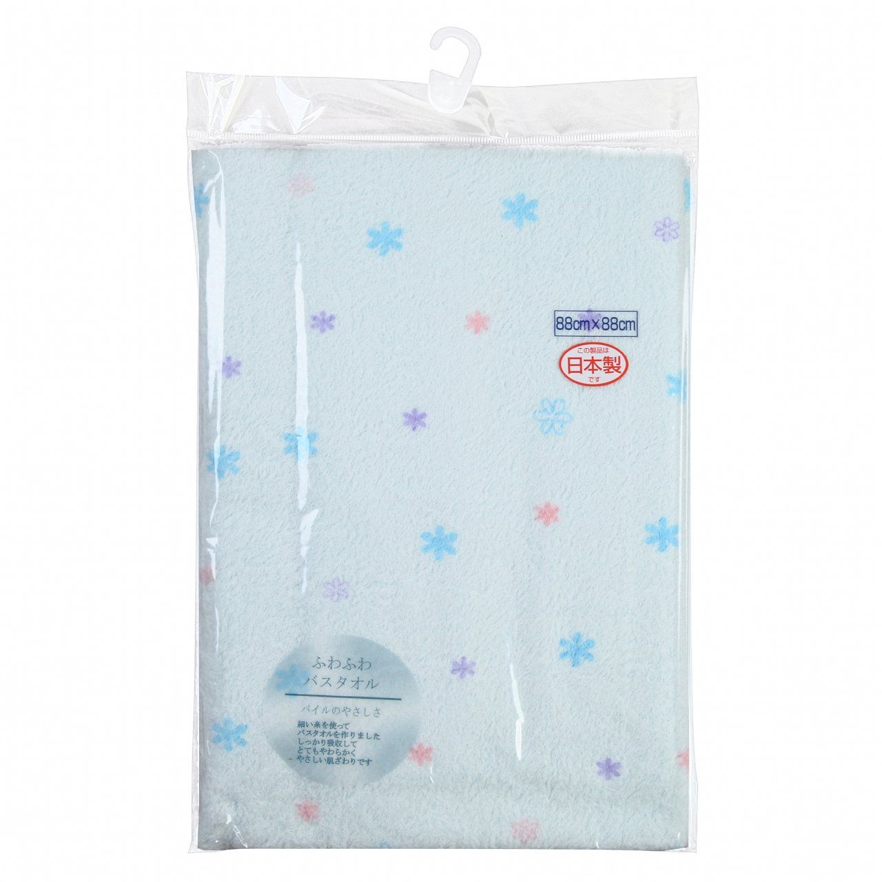 定番，大得価 新品 イサム商会 綿100% 日本製 花柄ふわふわバスタオル 花柄 サックス 88×88cm ベビーオイル・ローション