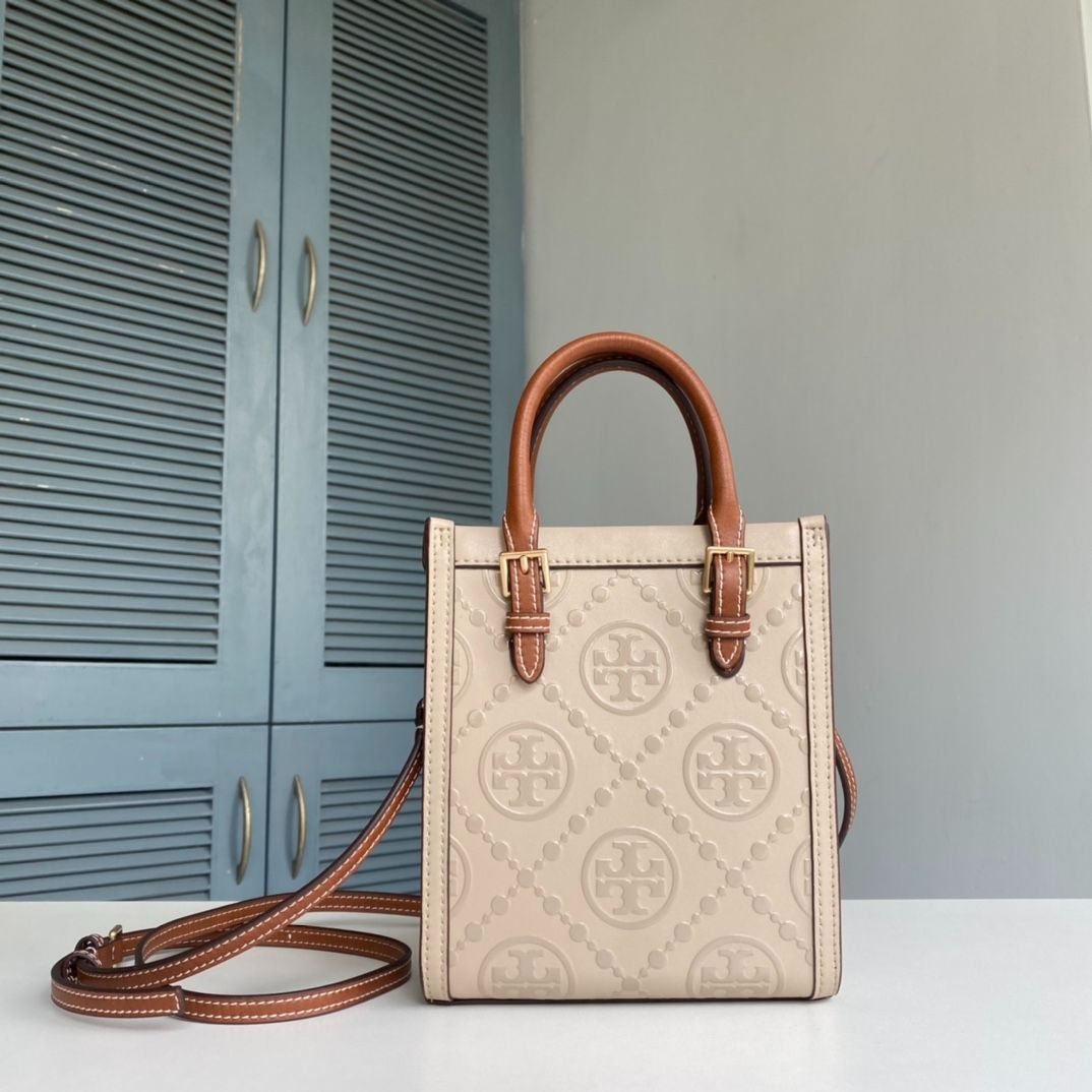 TORY BURCH トリーバーチ Tモノグラム コントラスト エンボス ミニトート 2WAY ショルダーバッグ クロスボディ 斜め掛け レディース  アウトレット品 アイボリー #88650 - メルカリ