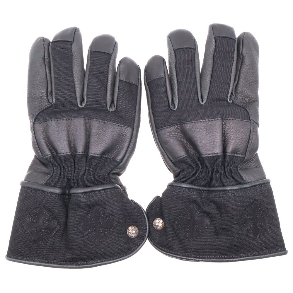 CHROME HEARTS クロムハーツ CHプラスパッチ クロスボールボタン 6パッチ レザーグローブ 手袋 ブラック CHROME HEARTS (クロムハーツ) CHプラスパッチ クロスボールボタン 6