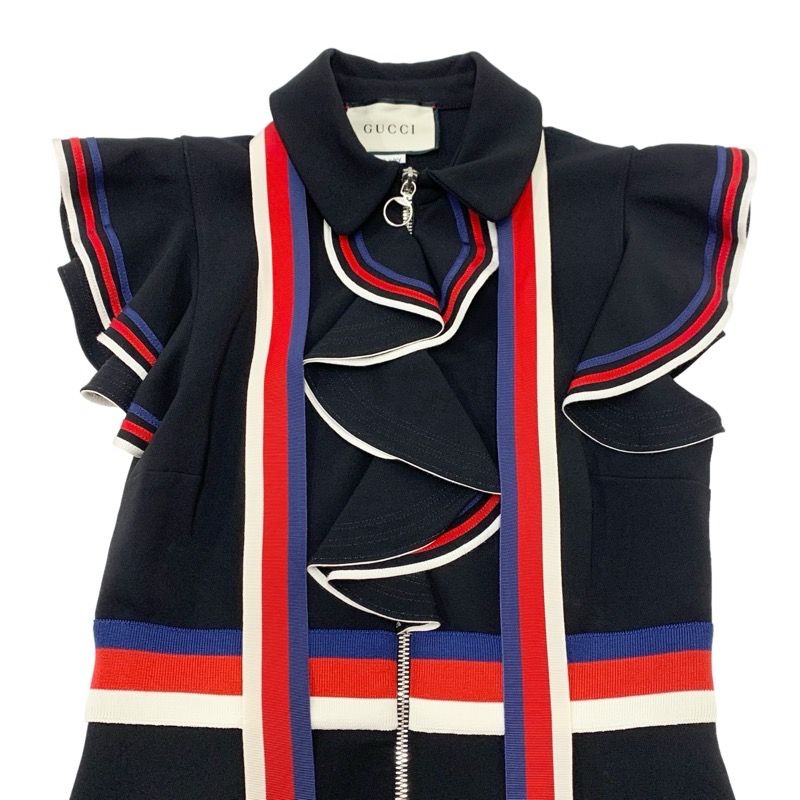 グッチ GUCCI ワンピース レーヨン ブラック フリル ノースリーブ