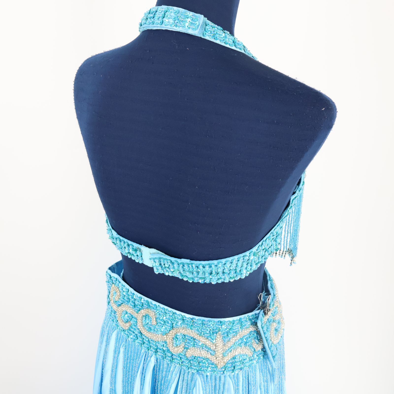 ベリーダンス用 オリエンタル衣装】ブルー スパンコールラメ ビーズ