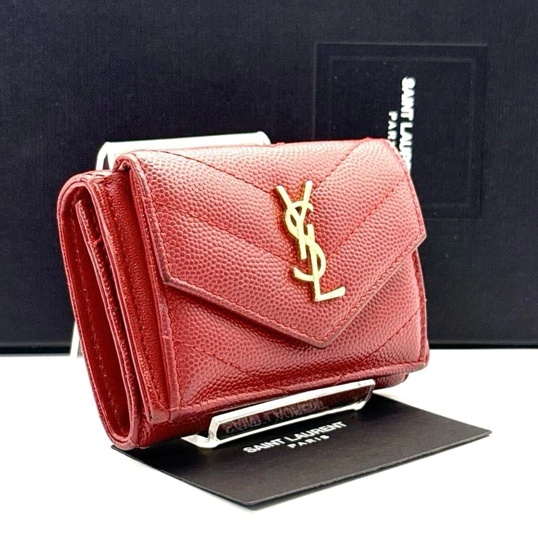 SAINT LAURENT 三つ折り財布 キャビアスキン カサンドラ レッド - メルカリ