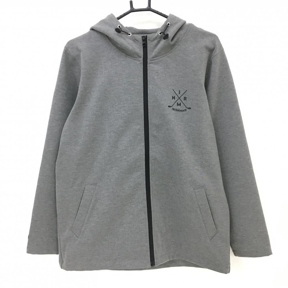 美品】アイリッシュマン ジップパーカー グレー ロゴプリント 裏起毛