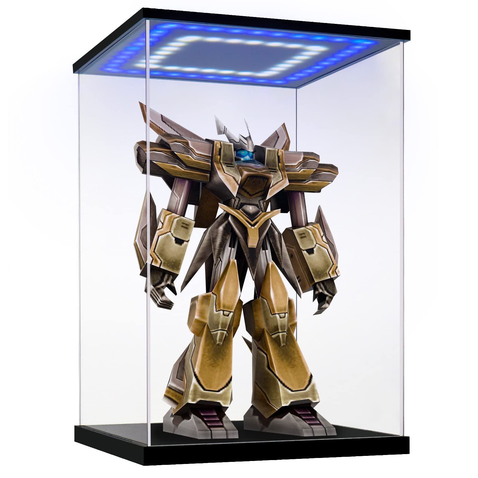 LEDブルー+LEDホワイト_25*25*40cm GieniG LEDアクリルケース ミラー フィギュアケース ディスプレイケース コレクションケース 陳列ケース 人形ケース 組立式 透明アクリル プラモデル 透明度アッ