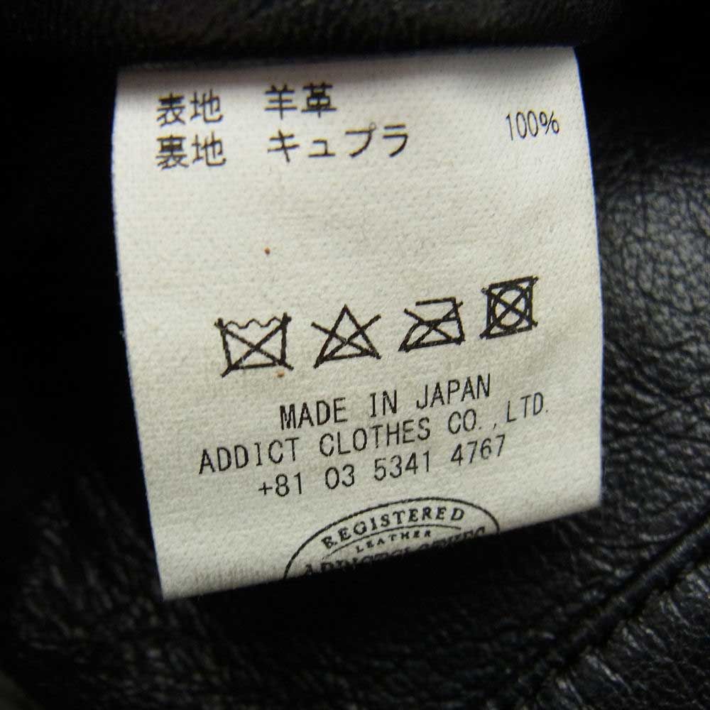 マインデニム MINEDENIM レザージャケット × ADDICT CLOTHES アディクト クローズ Sheepskin Double  Riders JKT シープスキン ライダース ジャケット ブラック系 38【中古】