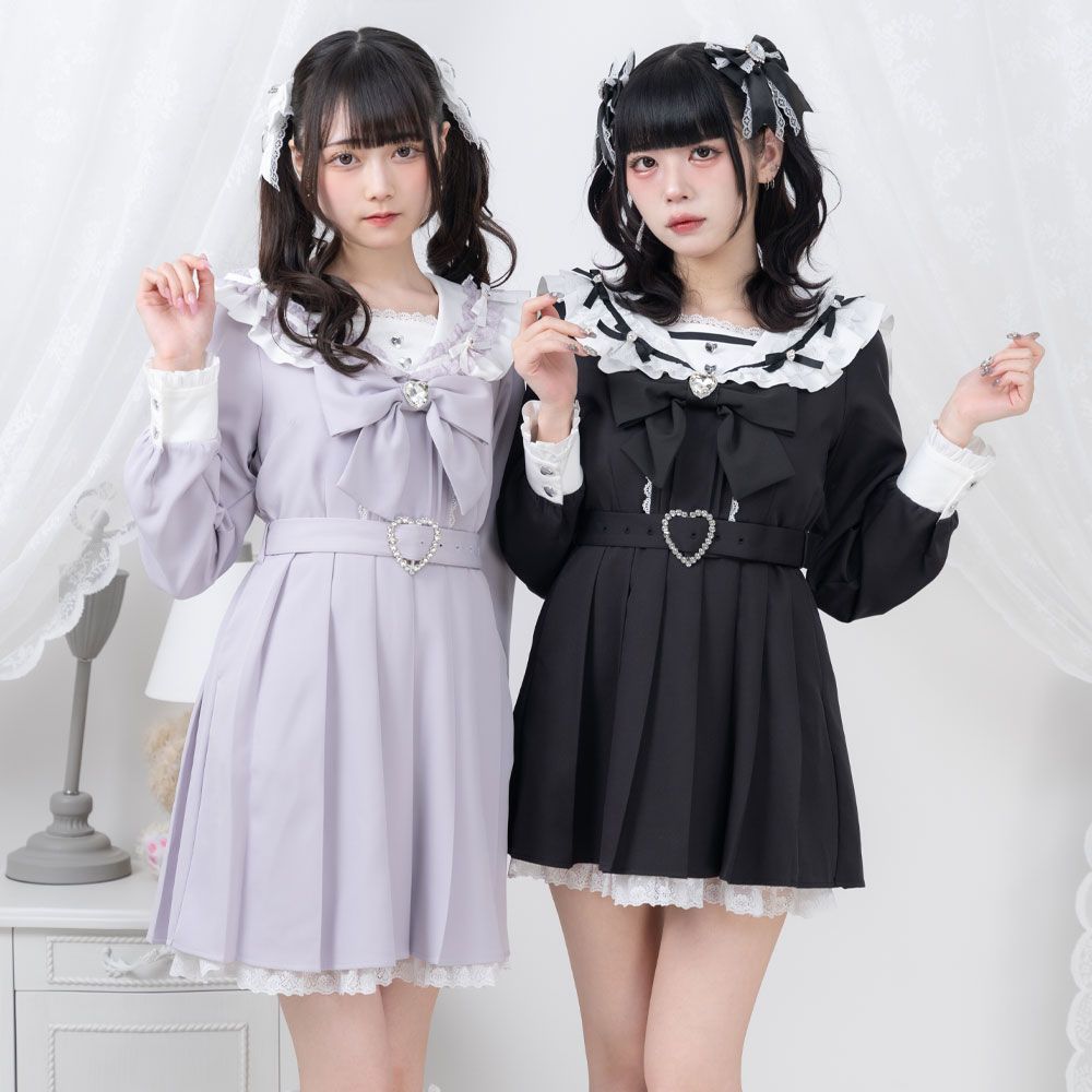 夢展望公式 [新品未使用] セーラービジューレースフリルワンピ