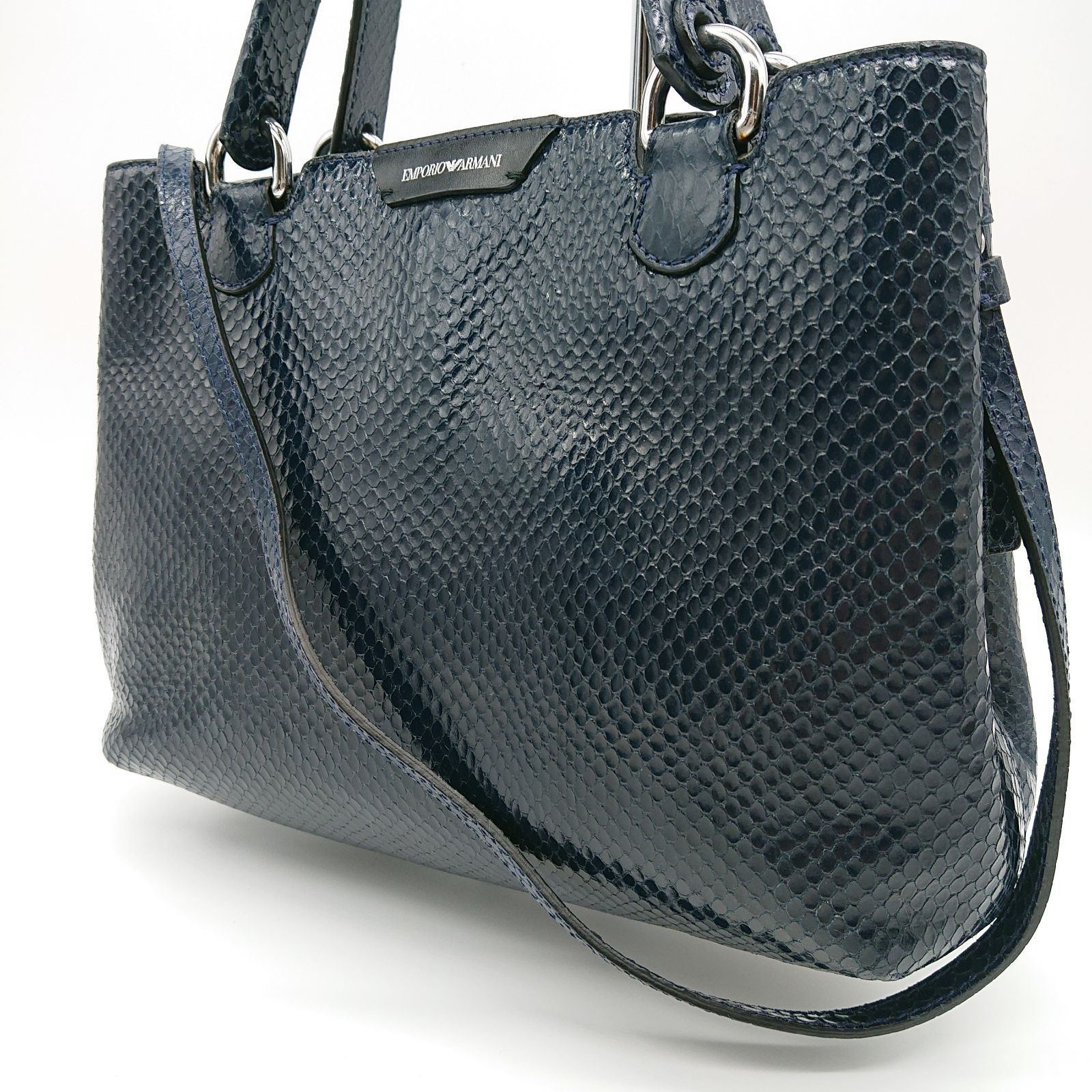 極美品】エンポリオアルマーニ2wayショルダーバッグ紺本革レディース