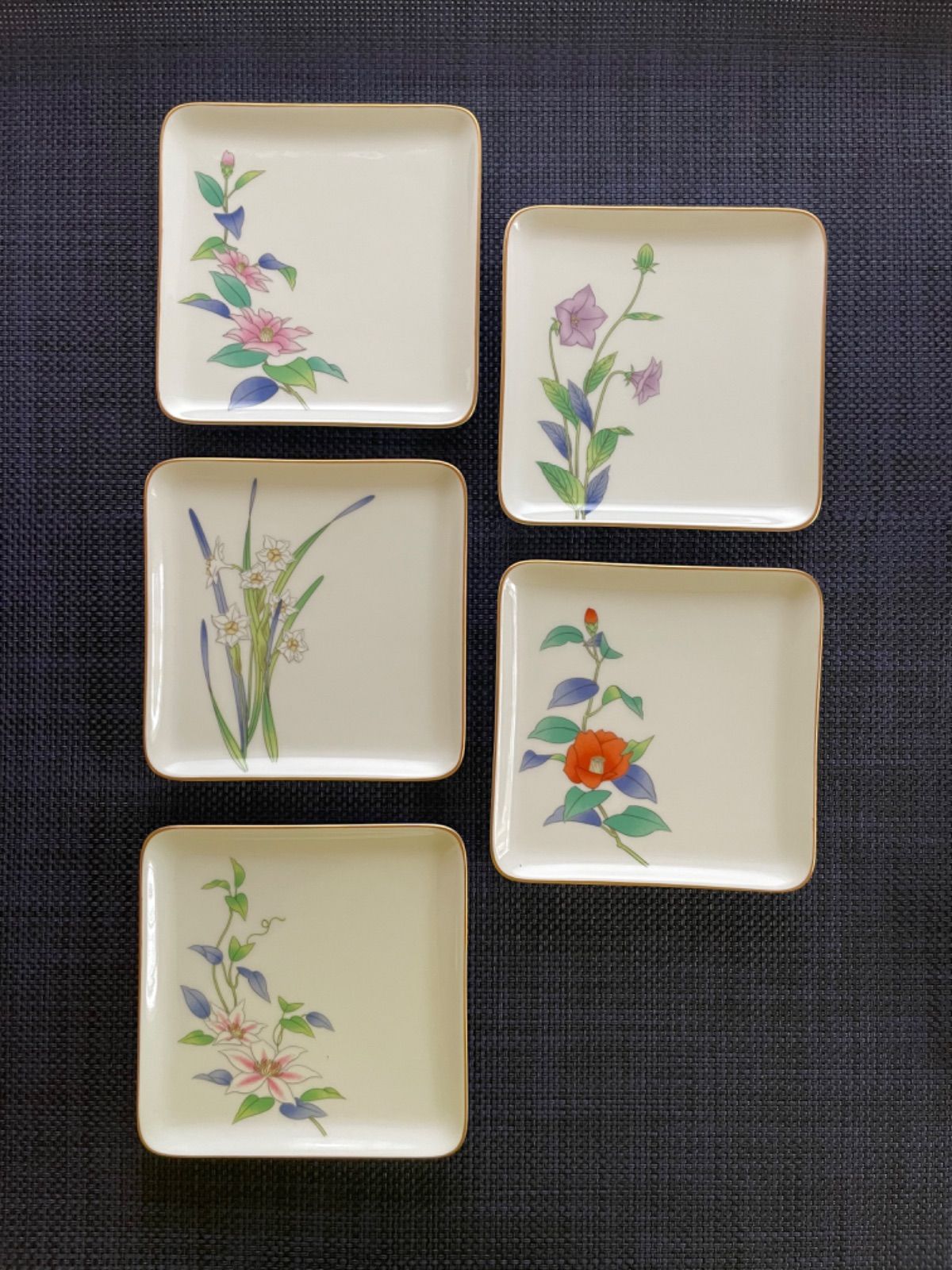 香蘭社　茶席の花　銘々皿　５枚 香蘭社 茶席の花 銘々皿 5枚 香蘭社 茶席の花 銘々皿 5枚