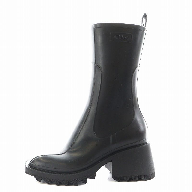 Chloe クロエ 黒 ラバー ジッパー付き 長靴 ヒール WEB限定】 Chloe クロエ 黒 ラバー ジッパー付き 長靴 ヒール 靴