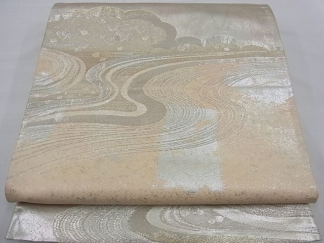 平和屋着物＊夏物　西陣　六通柄袋帯　雲文　正絹　逸品　DABC8845cm 平和屋着物＊夏物 六通柄袋帯 流水文 銀糸 正絹 逸品 DAAX8909cmの通販