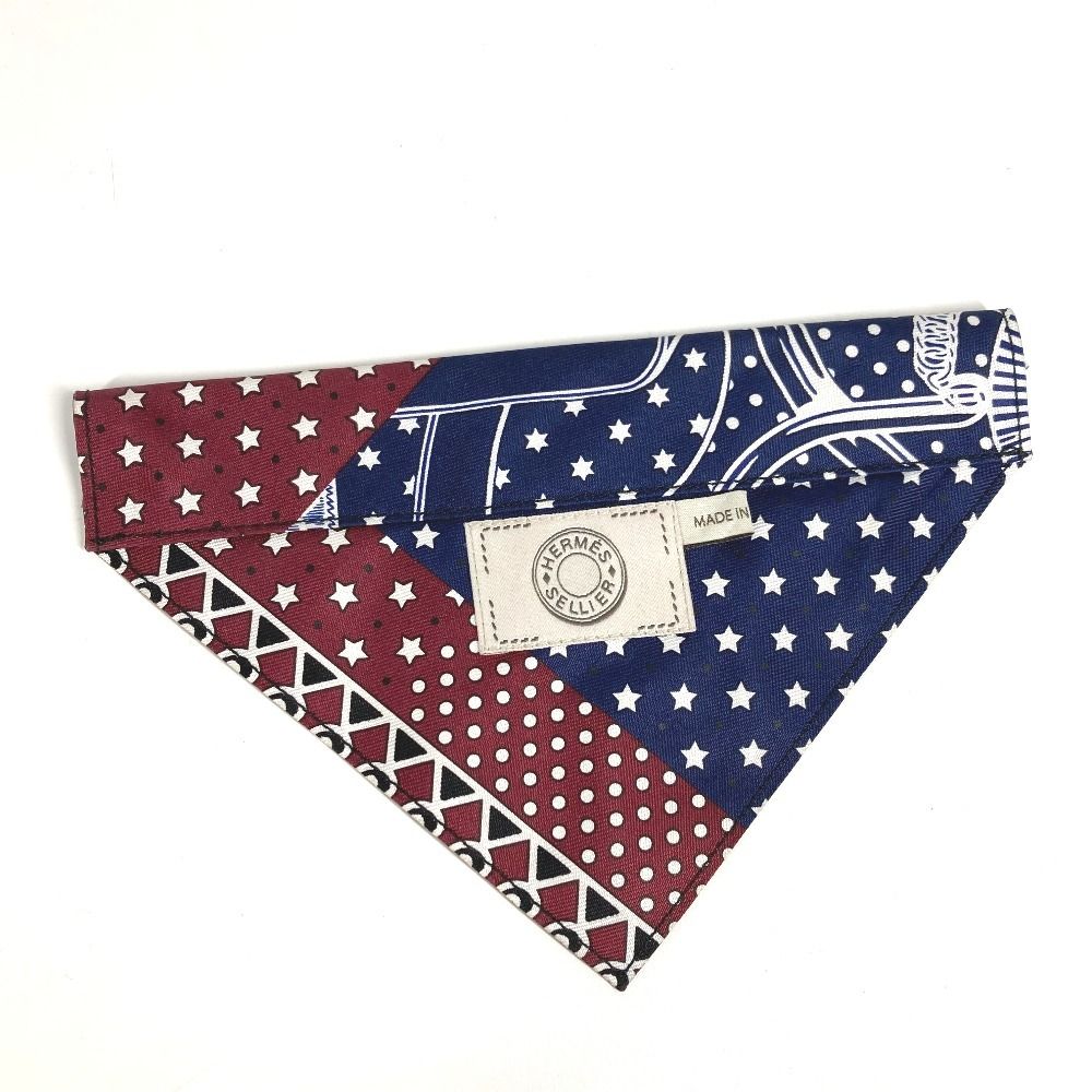 HERMES エルメス 首輪 犬用バンダナ エプロン ドール S H800751E 01 シルク ボルドー ブルー マリン レッド