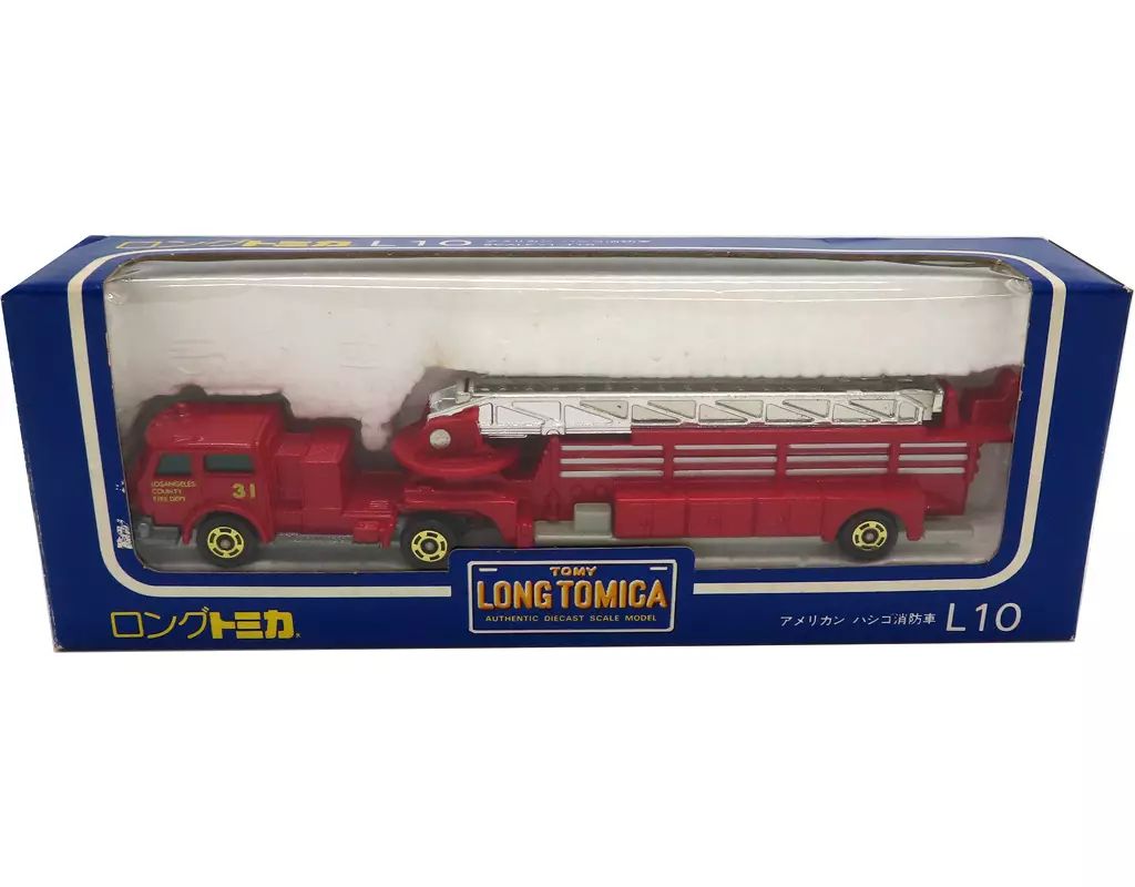光り輝く ミニカー 1 110 アメリカン ハシゴ消防車 Losangels Country Fire Dept レッド ロングトミカ L10 伸びやかな
