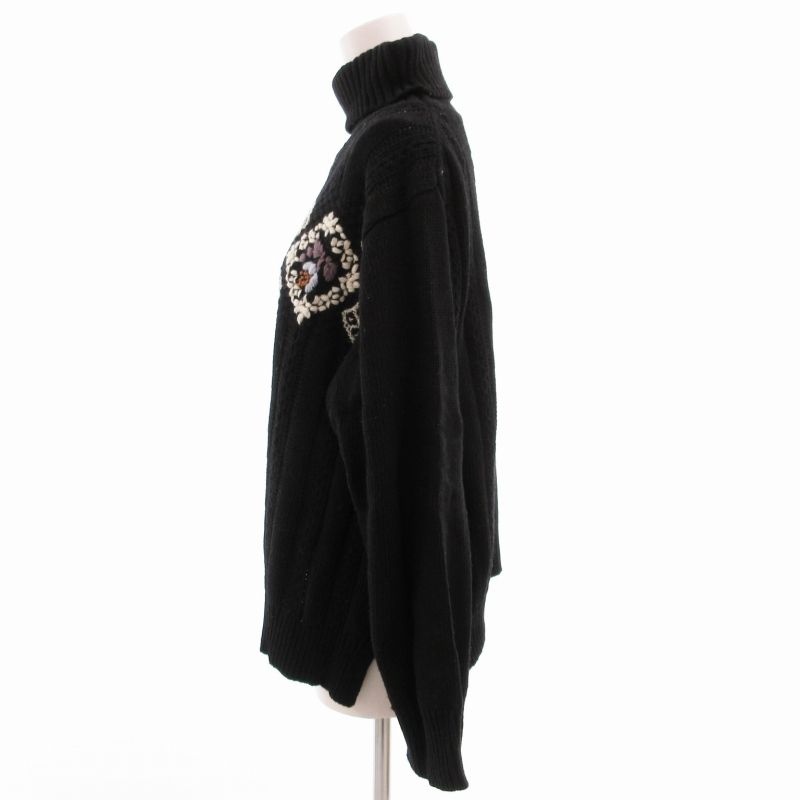シャンブルドゥシャーム ニット 黒 刺繍 花柄