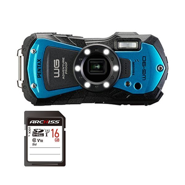 デジタルカメラPENTAX WG-90 BLUE 16GB SDHCメモリカード 1セット