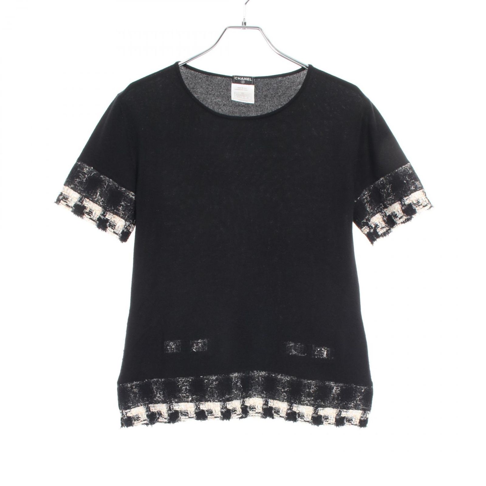 シャネル CHANEL ツイード ニット 半袖 カシミヤ ブラック ホワイト アイボリー P25262W03472 レディース 中古 シャネル(CHANEL)シャネル 半袖ニット 半袖シャツ 衣料品