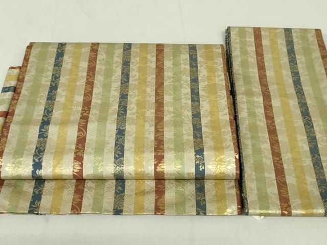 平和屋着物●つけ帯 牡丹花唐草間道 金糸 正絹 DAAT0384ob