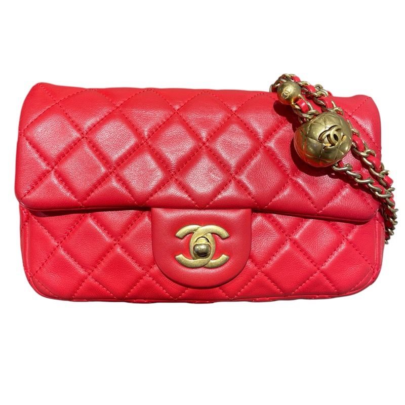 シャネル CHANEL ミニマトラッセ20ボールチェーン AS1787 レッド GD  