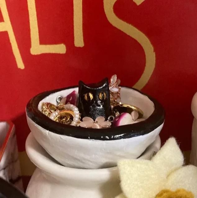 アクセサリー入れ黒猫ねこ小物入れインテリアお皿雑貨入れネコ猫